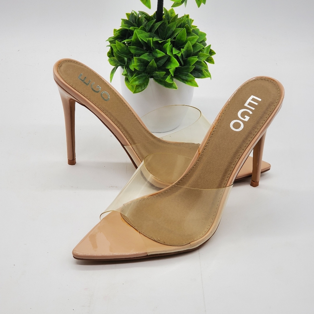 ◇◇ Ego Neema Perspex Clear Tan Patent Faux Leather Sandals Size UK 8